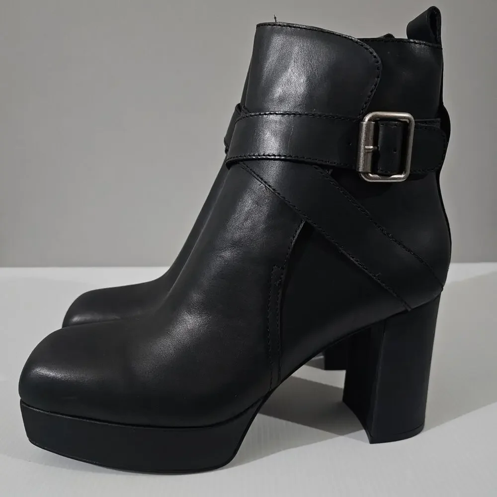 Jeffrey Campbell Amuse Ankle Boot Womens 10 Black Leather Platform High Heel